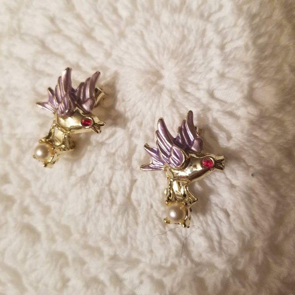 Set of 2 Gold Tone Blue Bird Pins